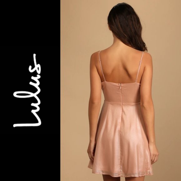 NWT Lulu’s Blush Metallic Bustier Mini Skater Dress / Medium - Picture 2 of 16